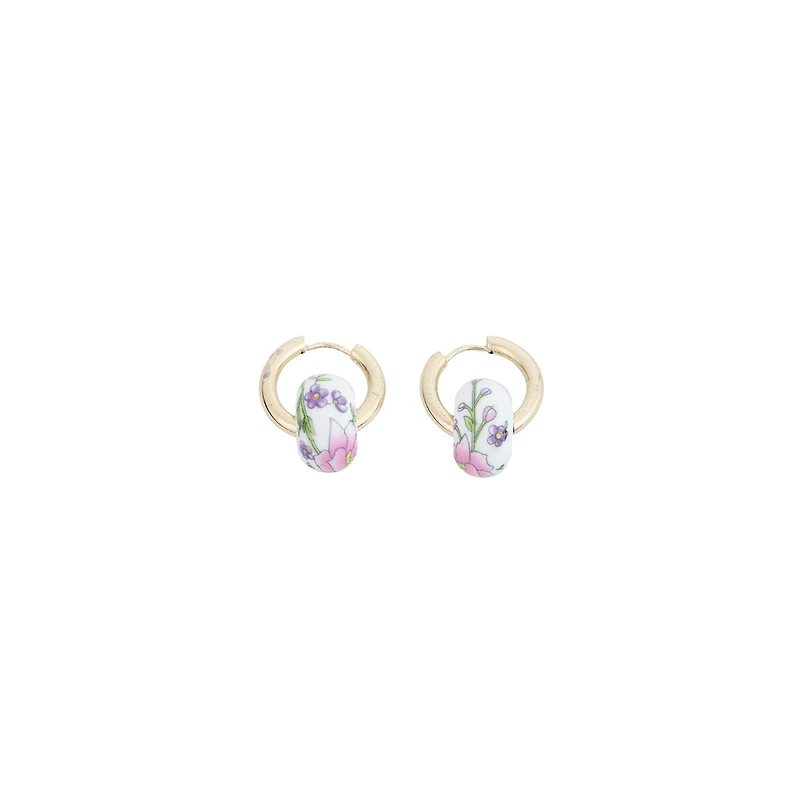 Floral Bead Gold Hoop Earrings