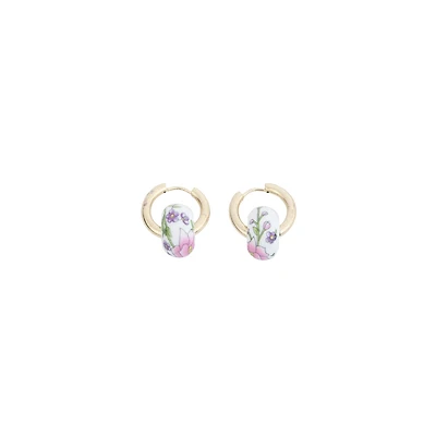 Floral Bead Gold Hoop Earrings
