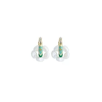 Pearl and Blue Floral Gold Hoop Earrings