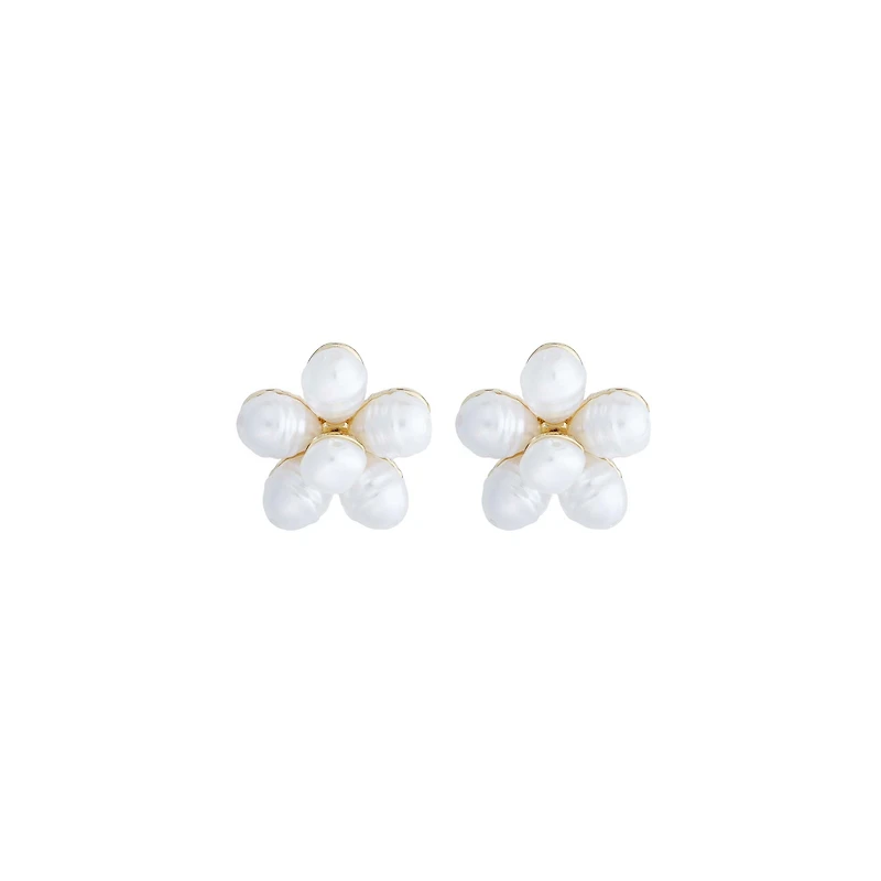 Pearl Flower Gold Stud Earrings