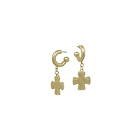 Cross Drop Hoop Gold Earrings