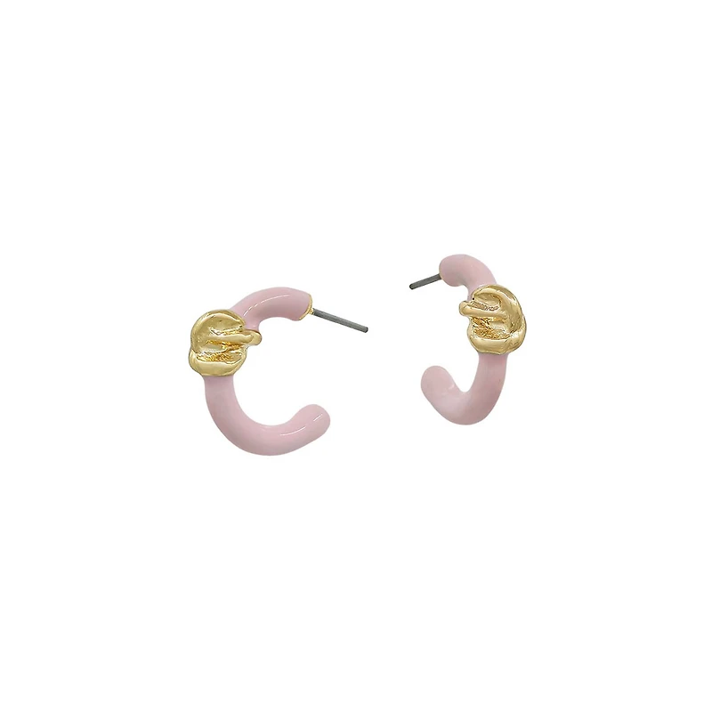 Pink Twisted Knot Enamel Hoop Earrings