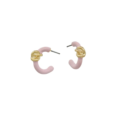 Pink Twisted Knot Enamel Hoop Earrings