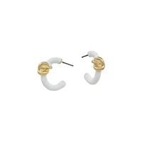 White Twisted Knot Enamel Hoop Earrings