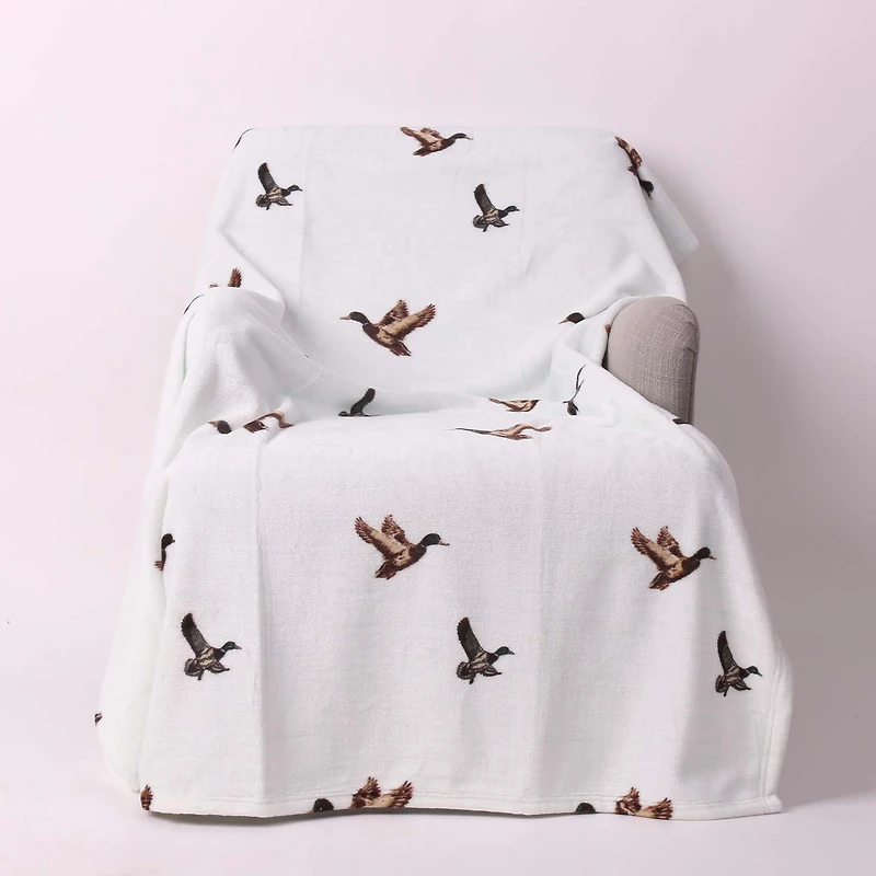 Light Blue Flying Ducks Fleece Blanket