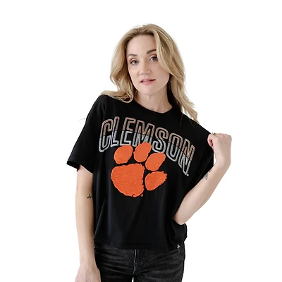 Clemson Tigers Sequin Paw Cropped T-Shirt