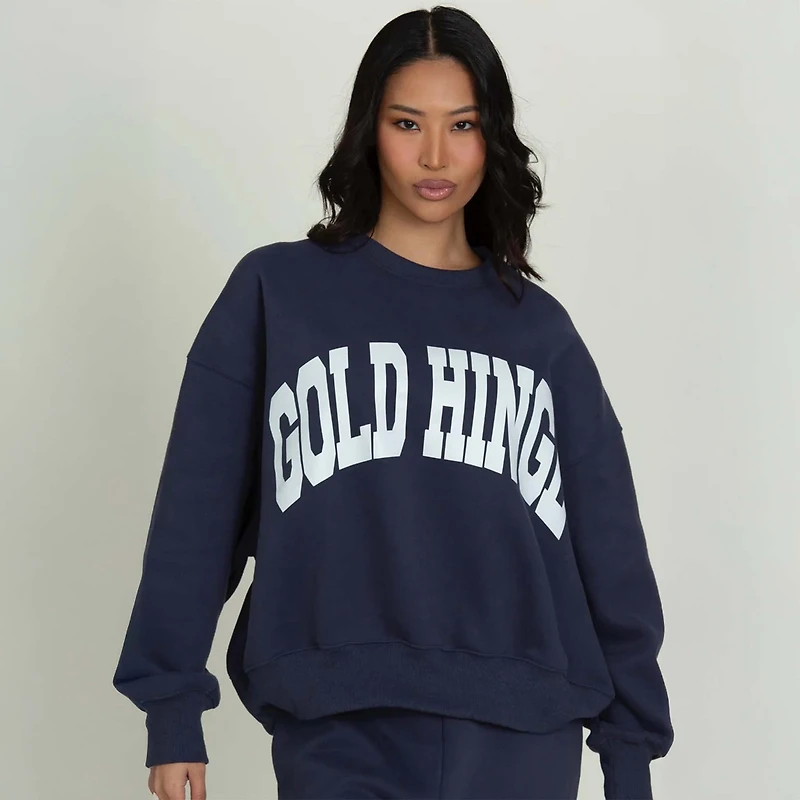 Gold Hinge Arch Crewneck Dark Denim Blue