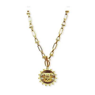 Bulldog Medallion Gold Necklace