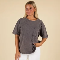 Short Sleeve Pocket Back Seam Top