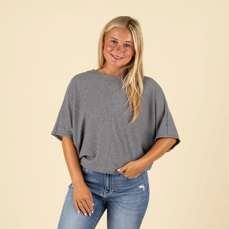 Short Sleeve Miter Ribbed Cocoon Top