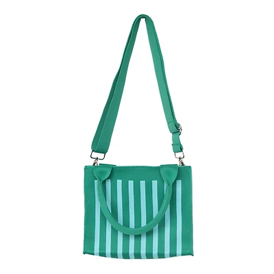 Aqua and Green Striped Structured Mini Tote