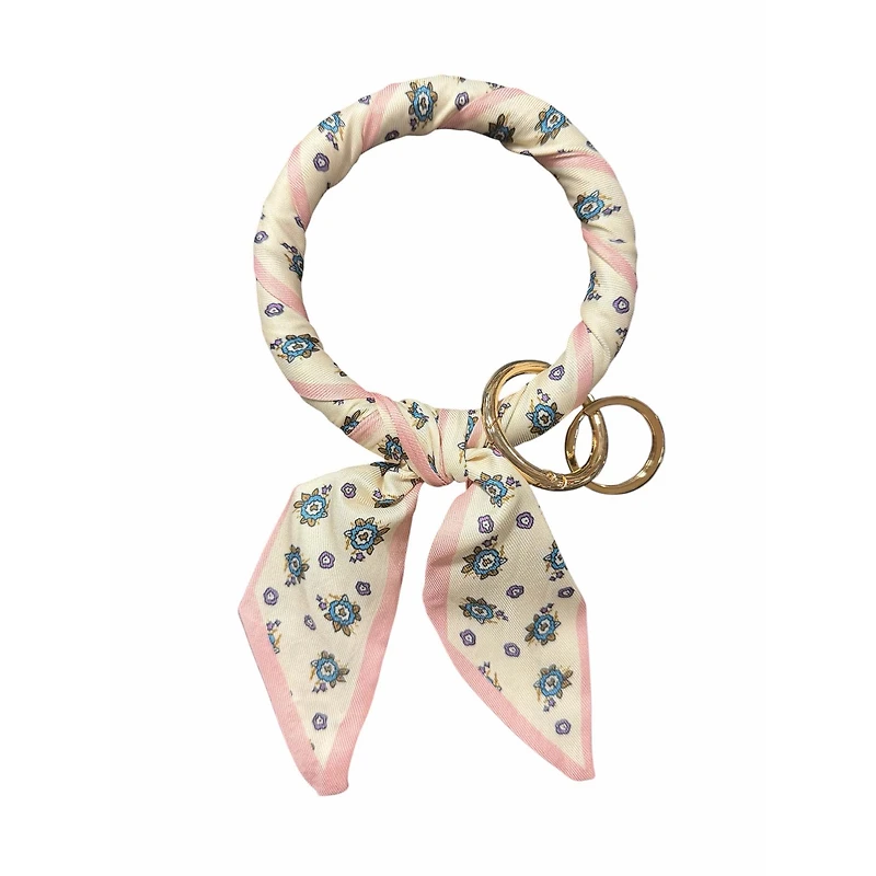 Ivory and Pink Round Scarf Keyring