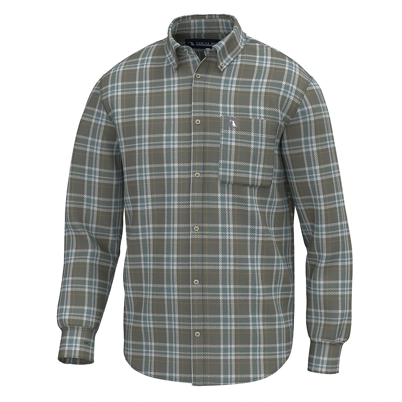 Plaid Stretch Flannel Moss Gray, Smoky Teal, and Silver