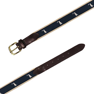 Men's Ribbon Belt Blue Dog and Moon