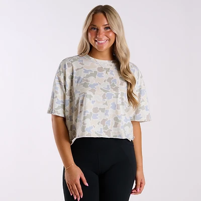 Short Sleeve Boxy Cropped Athletic Top Saltwater Forest Camo