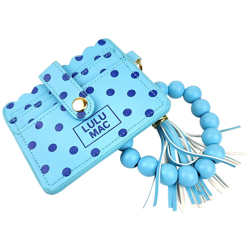Lulu Mac Beaded Dot Wristlet in Blue and Navy