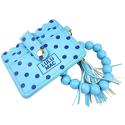 Lulu Mac Beaded Dot Wristlet in Blue and Navy