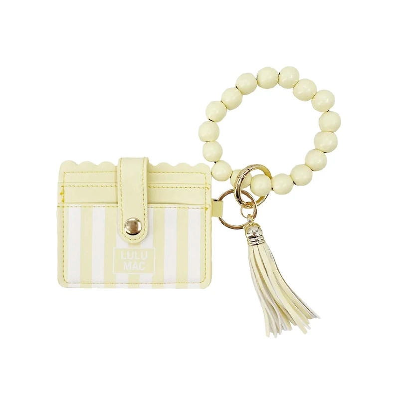 Lulu Mac Beaded Stripe Wristlet in Yellow and White Stripe