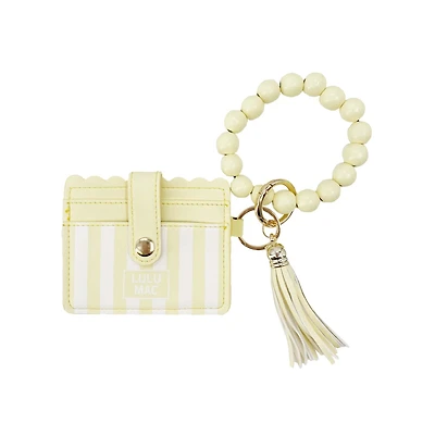 Lulu Mac Beaded Stripe Wristlet in Yellow and White Stripe