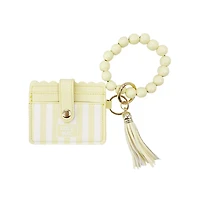 Lulu Mac Beaded Stripe Wristlet in Yellow and White Stripe