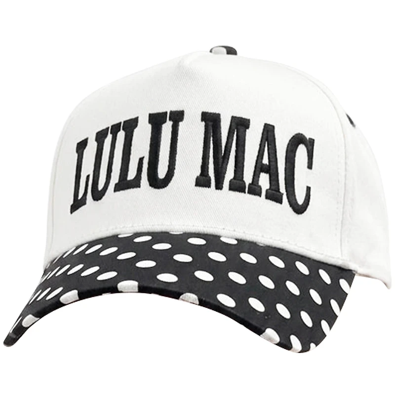 Lulu Mac Embroidered Trucker Hat in Black and White Polka Dot