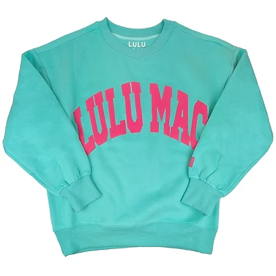Lulu Mac Puff Crewneck Sweatshirt Mint and Hot Pink