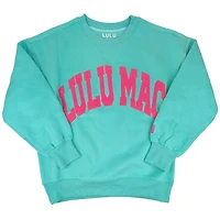 Lulu Mac Puff Crewneck Sweatshirt Mint and Hot Pink