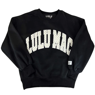 Lulu Mac Dot Applique Crewneck Sweatshirt Black and White