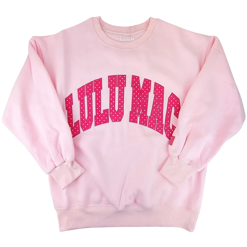 Lulu Mac Dot Applique Crewneck Sweatshirt Light Pink and Hot
