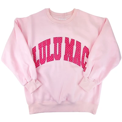 Lulu Mac Dot Applique Crewneck Sweatshirt Light Pink and Hot