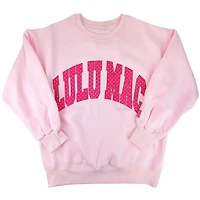 Lulu Mac Dot Applique Crewneck Sweatshirt Light Pink and Hot