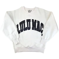 Lulu Mac Dot Applique Crewneck Sweatshirt White and Black