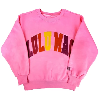 Lulu Mac Multi Color Applique Crewneck Sweatshirt Pink