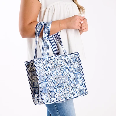 Mini Blue Tile Quilted Tote Bag