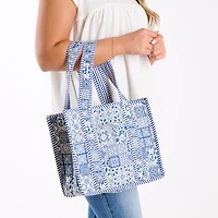Mini Blue Tile Quilted Tote Bag