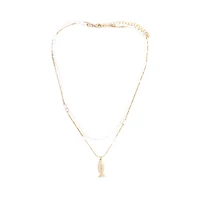 Fish Charm Pearl and Gold Layered Necklace