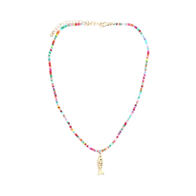 Multicolor Beaded Fish Charm Necklace