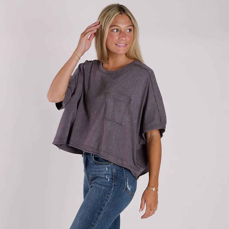 Oversized Boxy Pocket Cropped Shirt