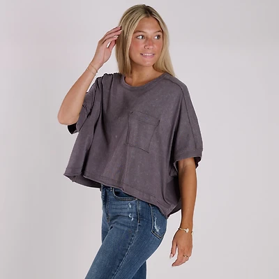 Oversized Boxy Pocket Cropped Shirt