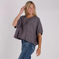 Oversized Boxy Pocket Cropped Shirt