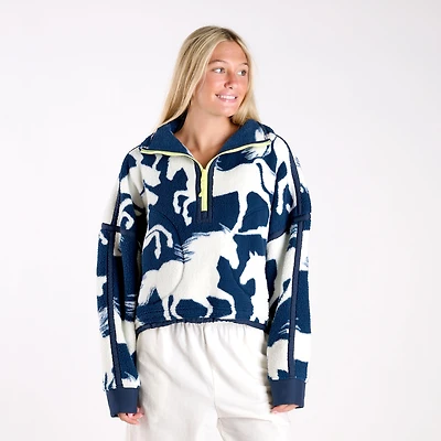 FP Movement Printed Mountain High Half Zip Pullover Wild Horses Navy