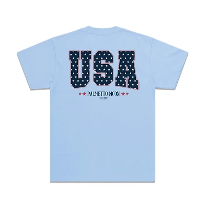 Youth Star Filled USA Short Sleeve T-Shirt Light Blue