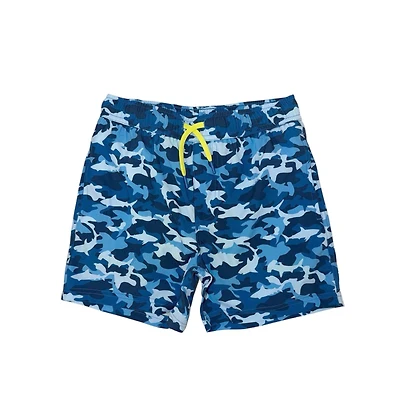 Youth Shark Blue Camo Swim Trunks