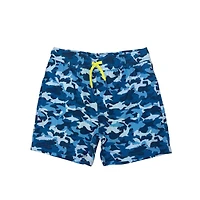 Youth Shark Blue Camo Swim Trunks