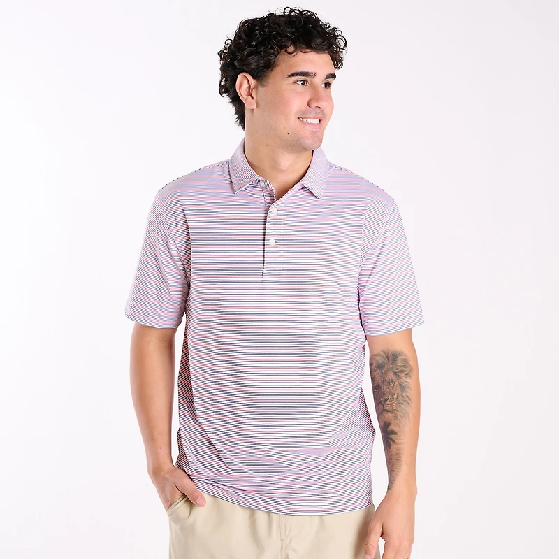 Men's Red and Blue Striped UPF Polo