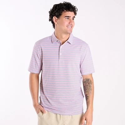 Men's Red and Blue Striped UPF Polo