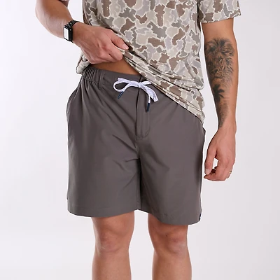 Button Drawstring Waist Shorts Grey