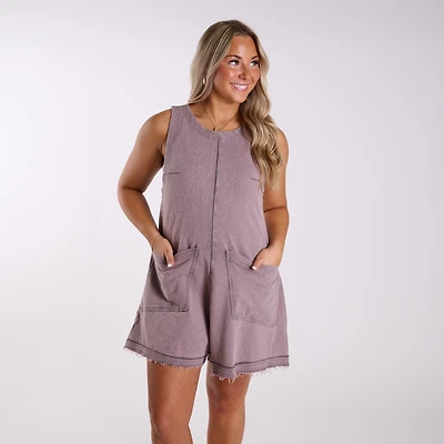 Washed Two Pocket Romper Dark Grey