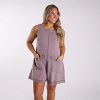 Washed Two Pocket Romper Dark Grey