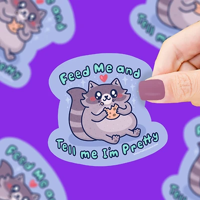 Feed Me Raccoon Vinyl Sticker